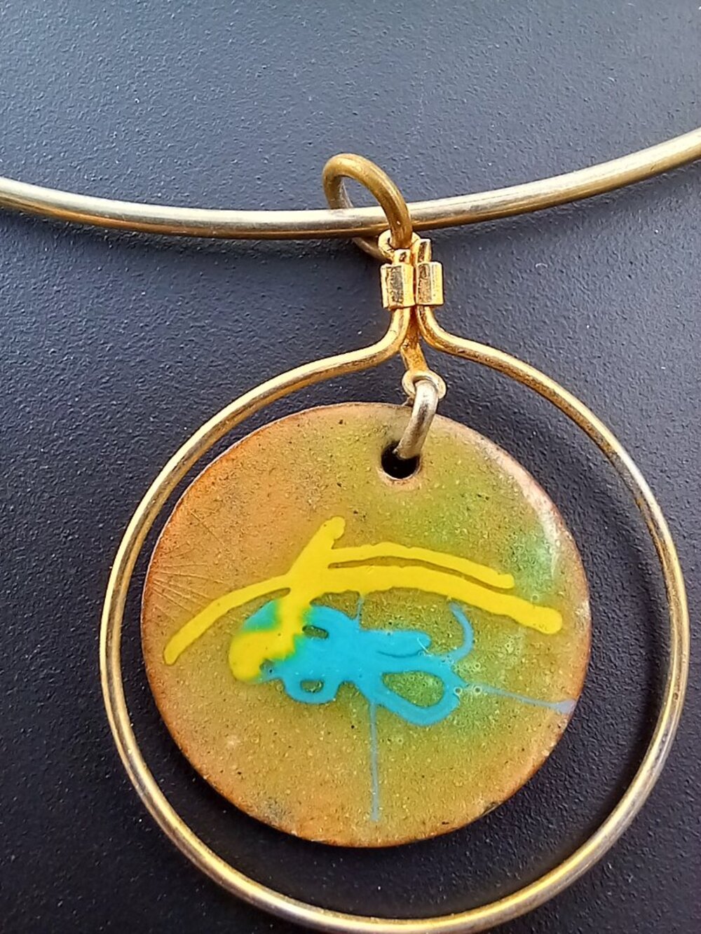 Vintage Mid-Century Modern Signed Gerte Hacker Enamel Pendant Necklace